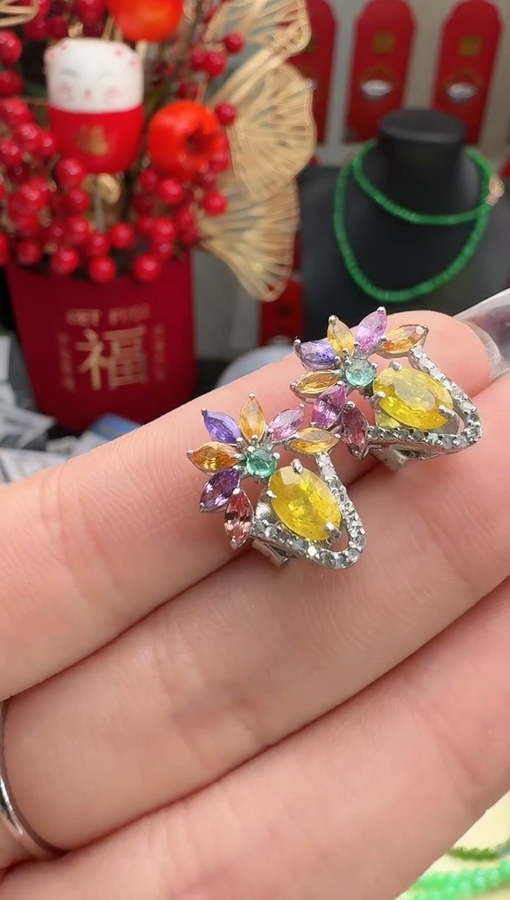 【闪购商品】蓝宝石耳饰银S925镶嵌耳饰