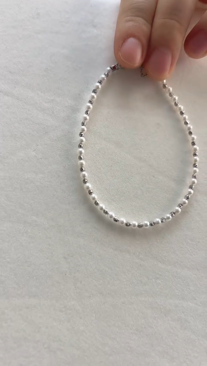 银S925镶嵌手链淡水珍珠3-4手链