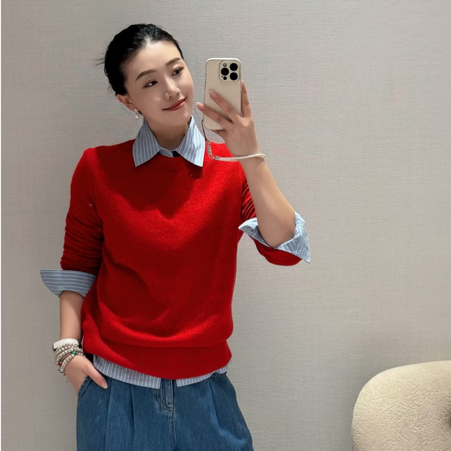 【商场同款】2025冬季新款百搭圆领羊毛针织衫女打底内搭毛衣538071