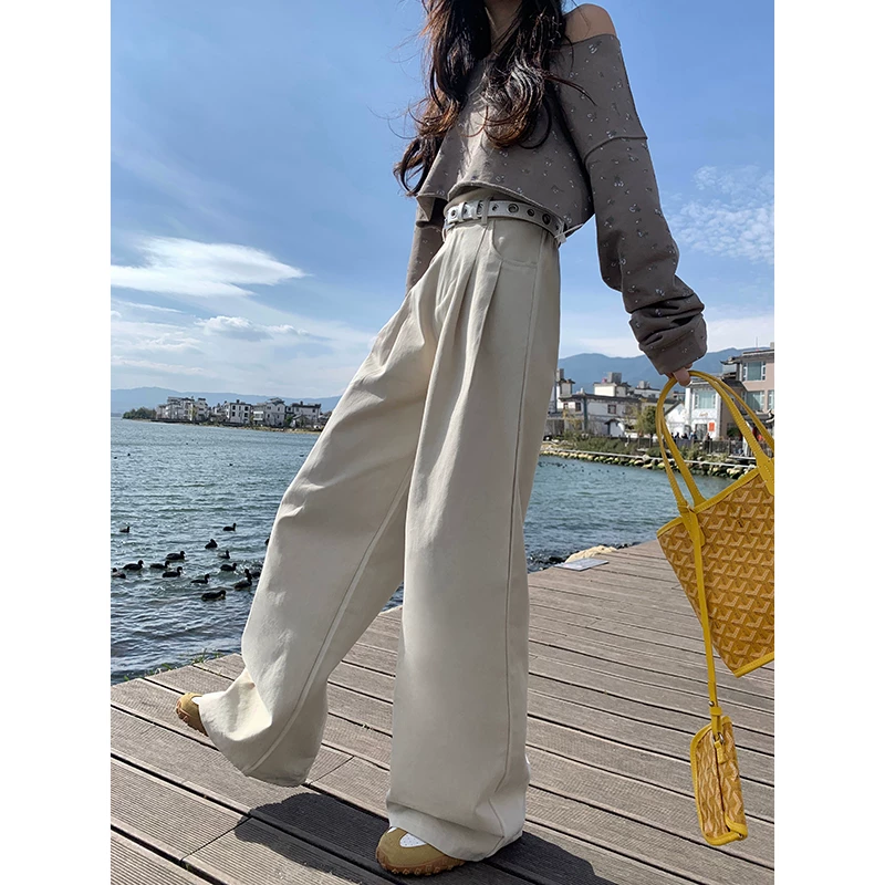 阔腿裤女秋冬加厚慵懒风垂感直筒裤