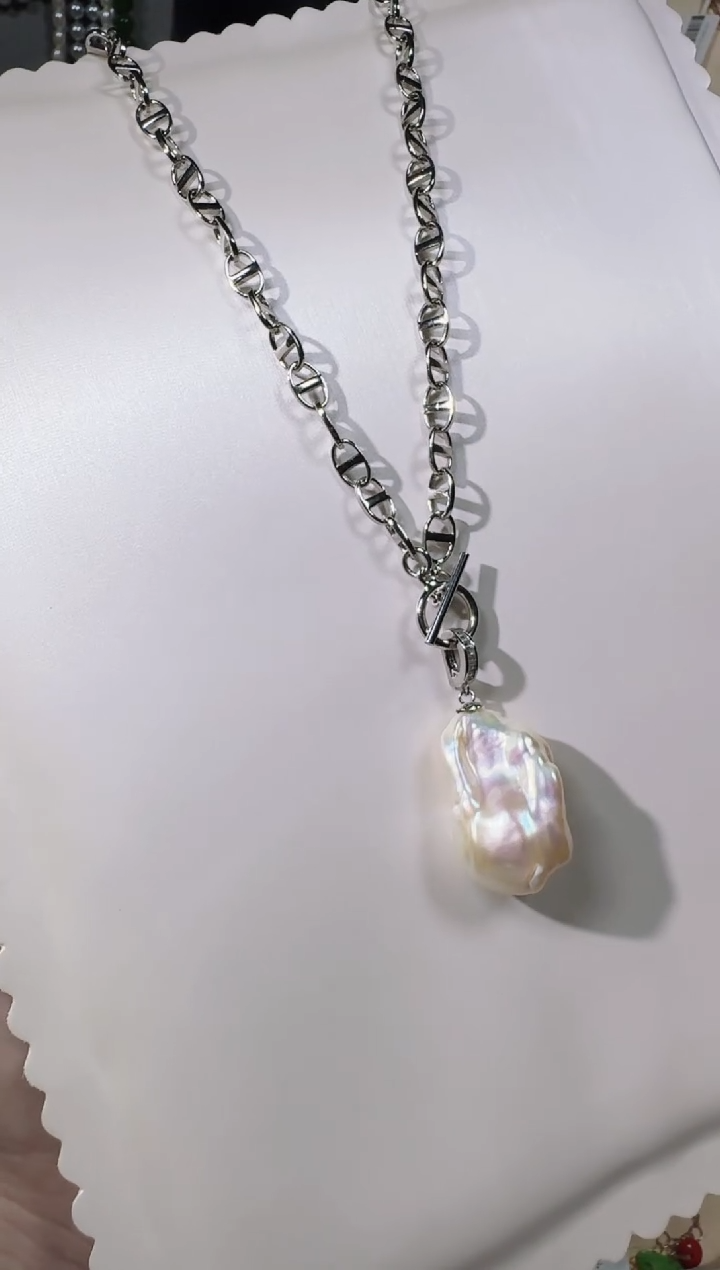 【闪购商品】淡水珍珠颈饰银S925镶嵌巴洛克毛衣链