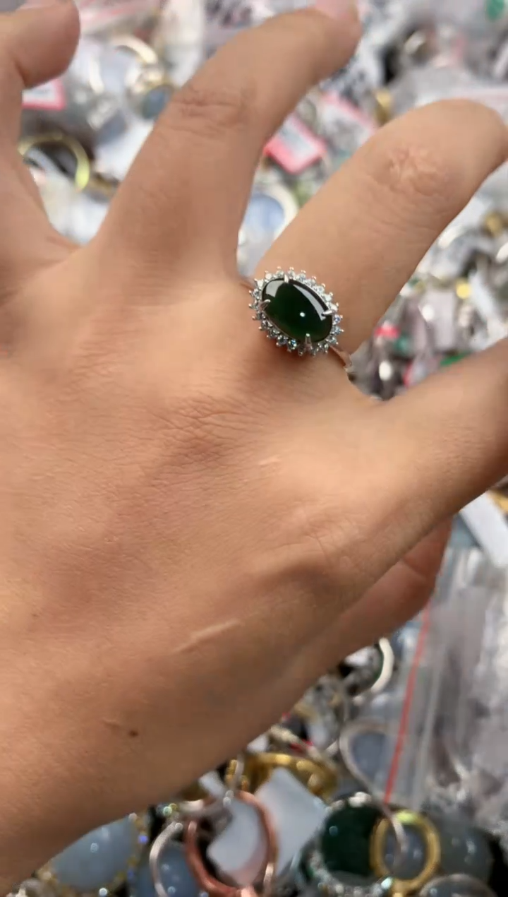 银S925镶嵌戒指翡翠9999----5