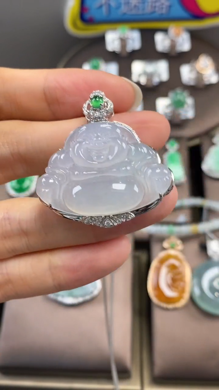 翡翠18K金镶嵌吊坠(不含链)翡翠包镶佛公