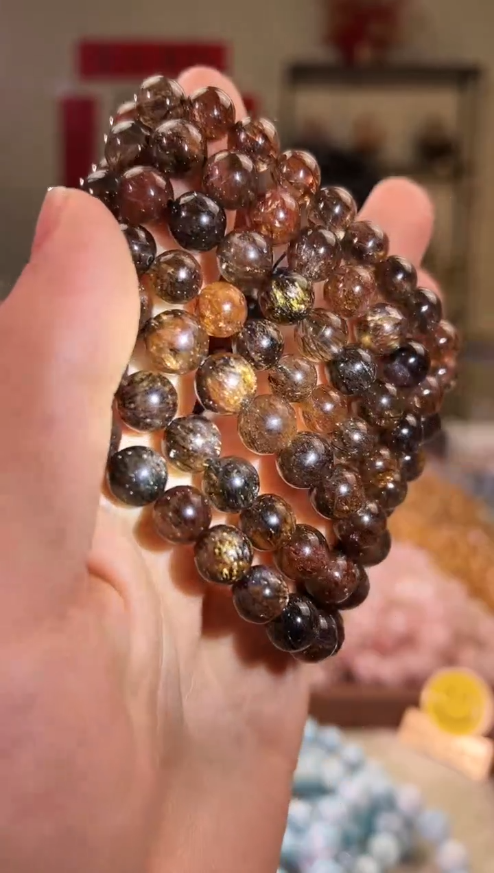 【闪购商品】发晶手串未镶嵌9+mm黑金超七（多样性发其一）