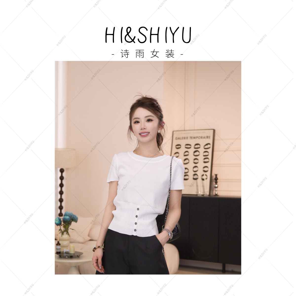 HISHIYU【生活美学】设计感不规则两穿短袖针织衫