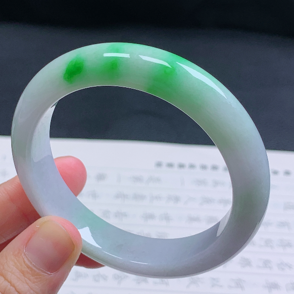 56圈天然翡翠A货老坑冰糯种飘辣阳绿正圈手镯165绿色飘绿平安镯