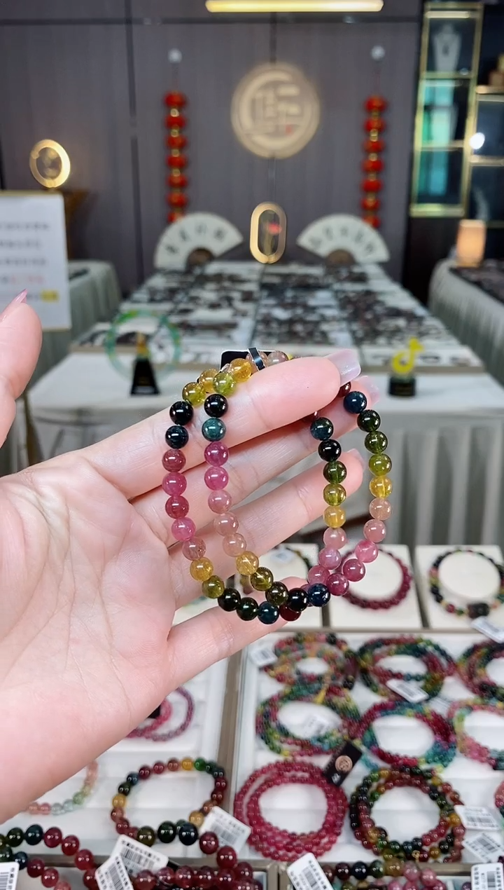 未镶嵌老矿碧玺彩虹单圈手串6mm+碧玺hon多样性发货一条