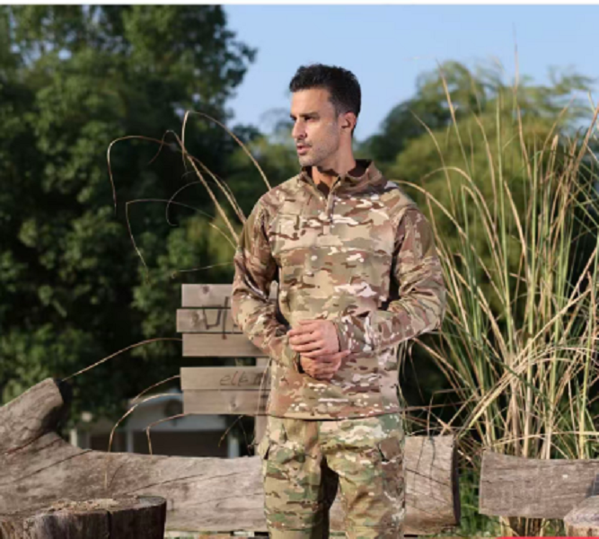 春秋户外迷彩长袖战术加绒保暖抓绒蛙服弹力修身卫衣