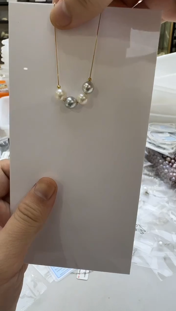 海水珍珠银S925镶嵌吊坠(赠链)8-9mm 混彩微笑链