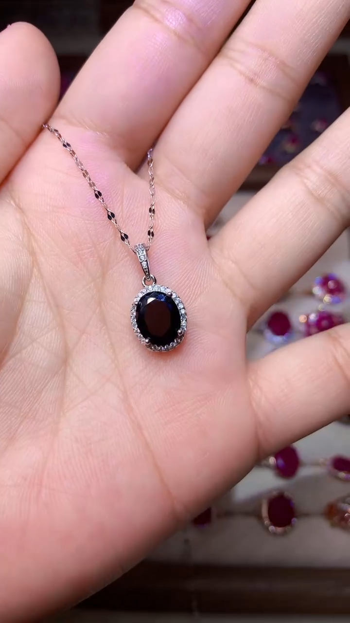 【闪购商品】蓝宝石颈饰银S925镶嵌合成处理