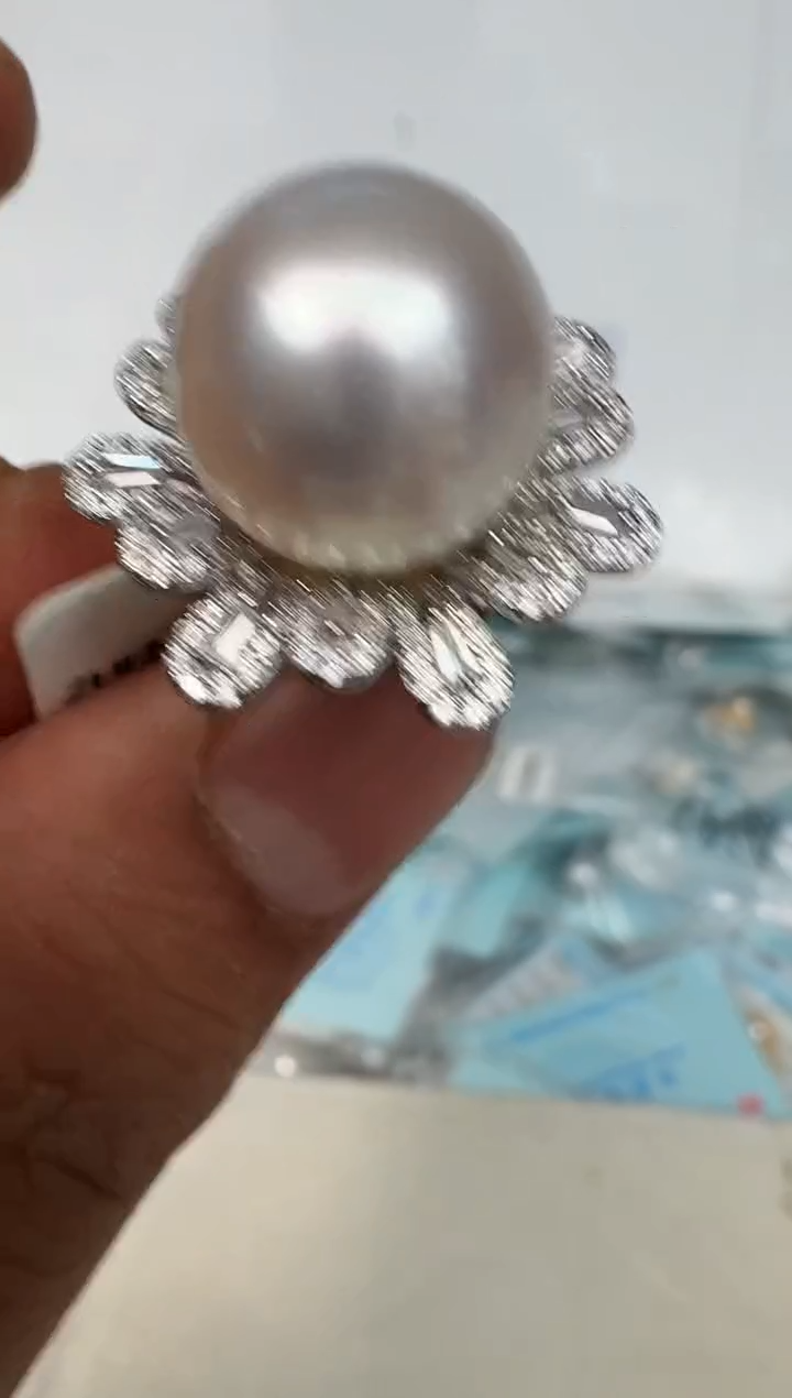 银S925镶嵌戒指海水珍珠戒指