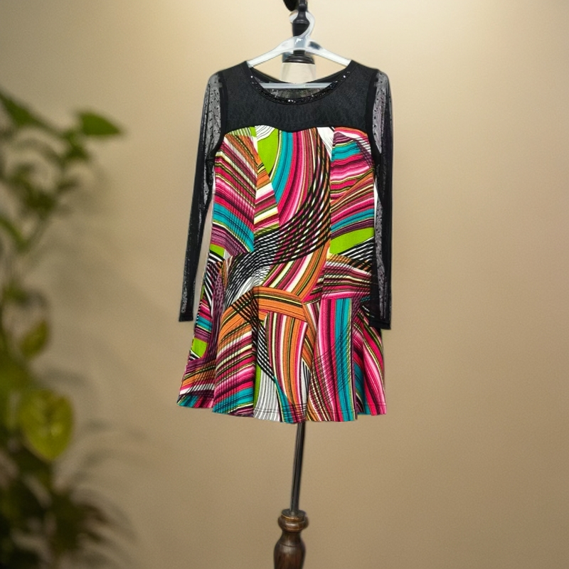 秋季圆领拼接花色连衣裙裙子C456