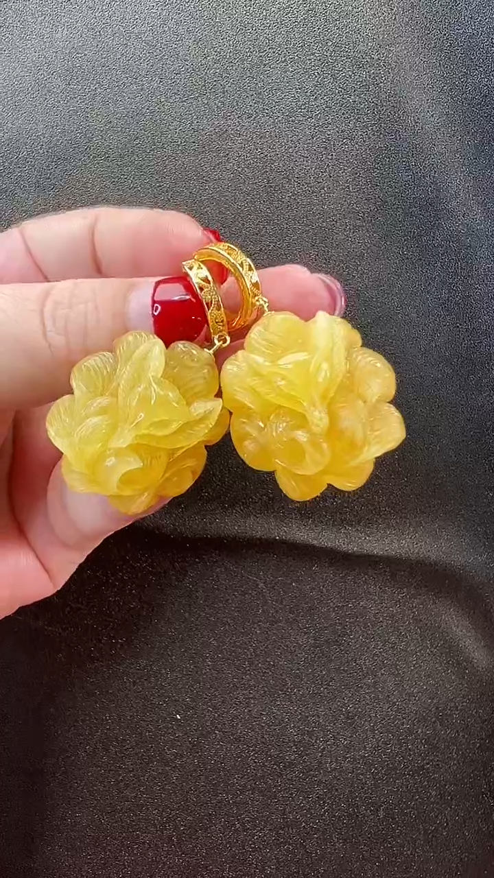 【闪购商品】琥珀耳饰银S925镶嵌耳环