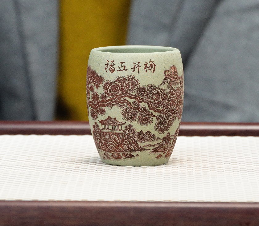 宜兴原矿雪花绿泥名家名师全手工制作闻香杯120cc左右紫砂杯