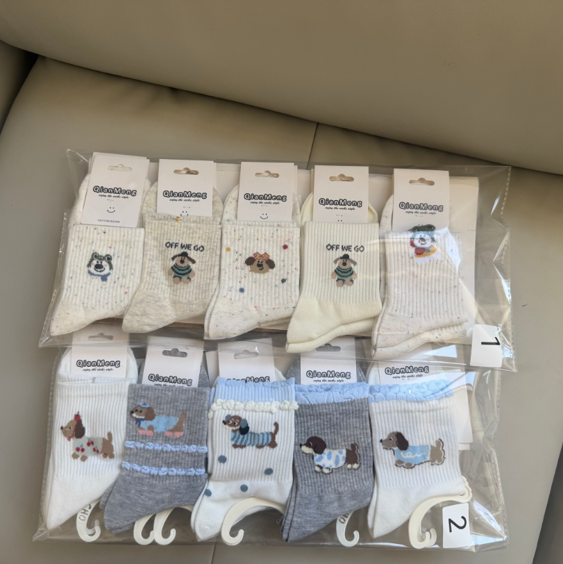 秋季袜子女中筒袜ins潮可爱学院风百搭卡通女生花边高腰学生袜