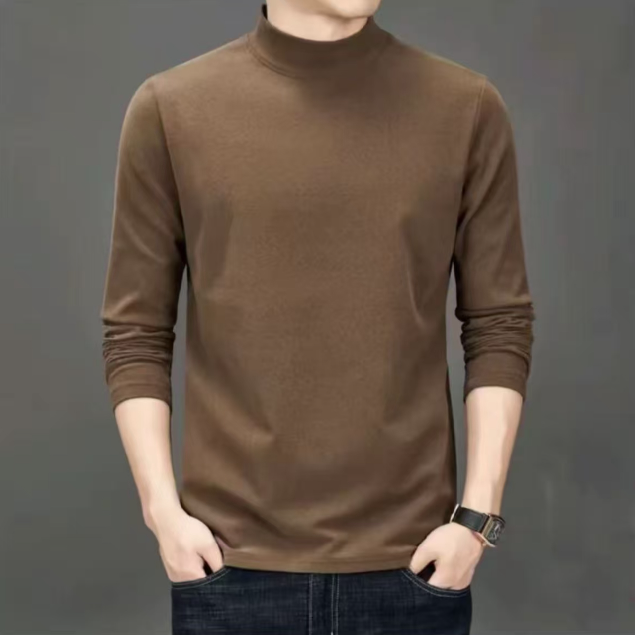 A-3百搭长袖男双面德绒男上衣长袖T恤男上衣男