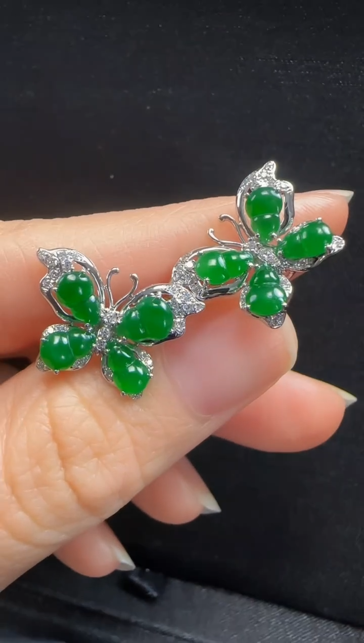 【闪购商品】翡翠耳环18K金镶嵌619蝴蝶一对