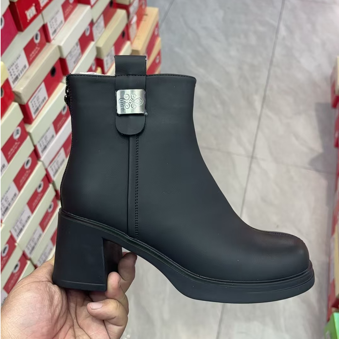 2810显高加绒短靴女冬方头粗跟厚底时尚百搭