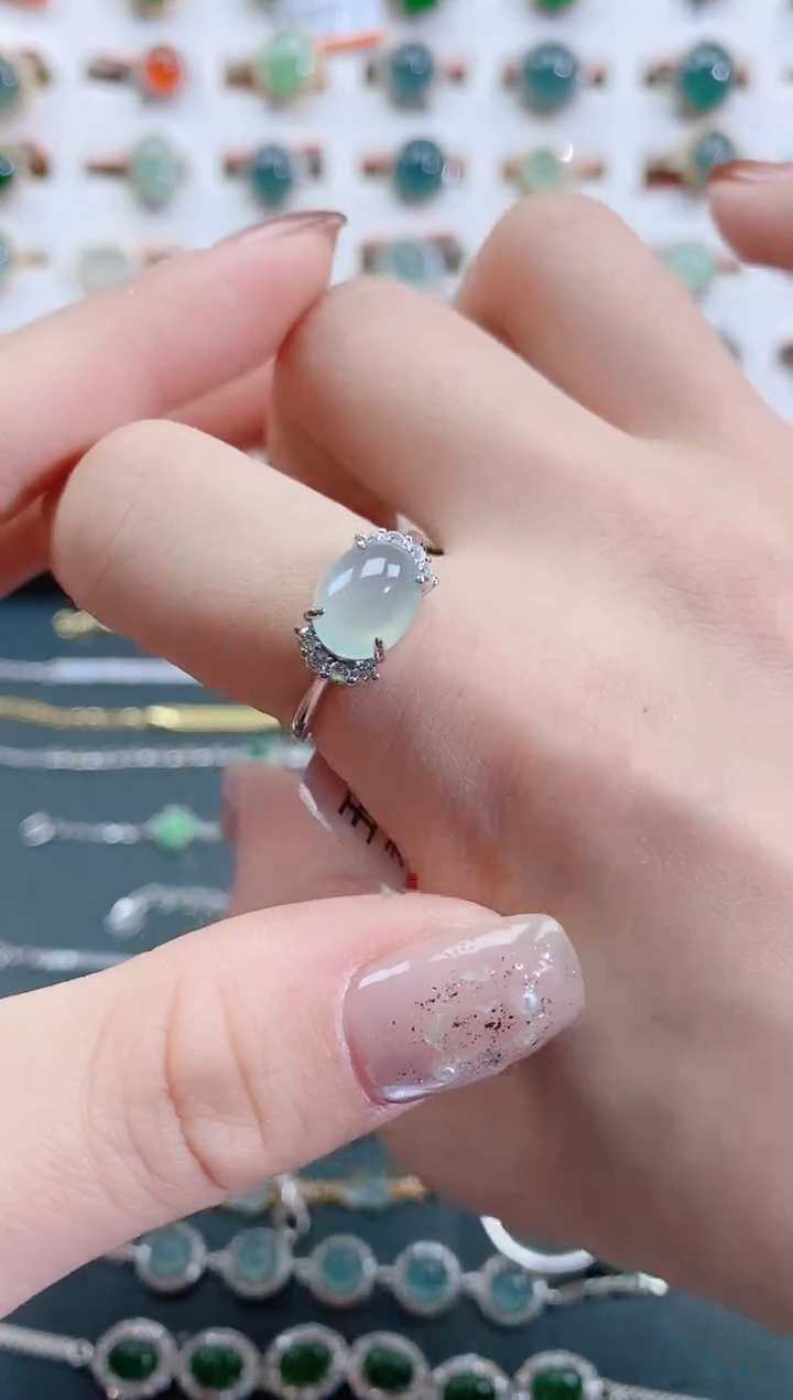 银S925镶嵌戒指翡翠天然翡翠