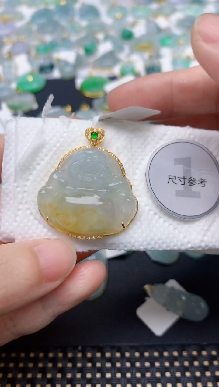 颈饰18K金镶嵌翡翠天然缅甸A货翡翠