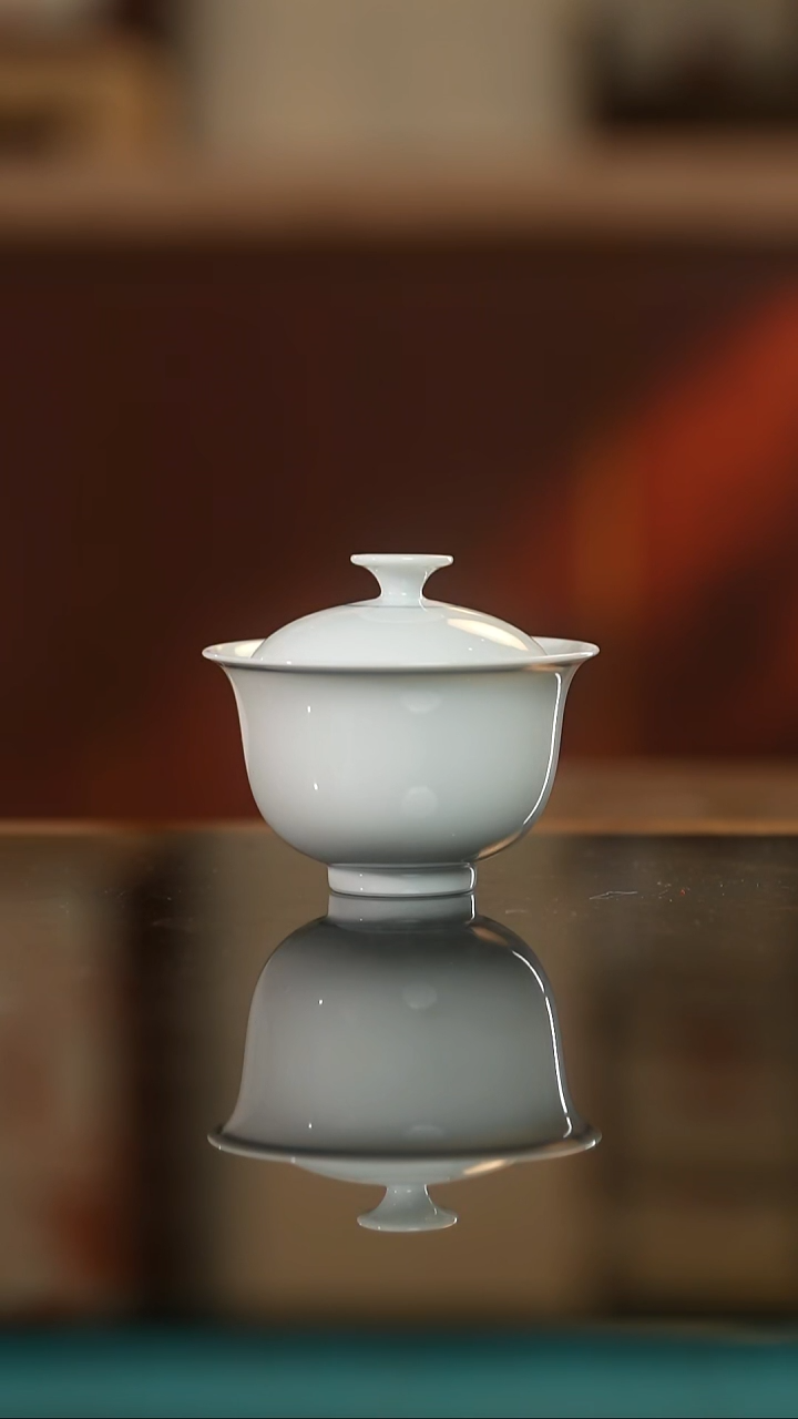 杯子陶瓷白胎双圈线二才审评盖碗