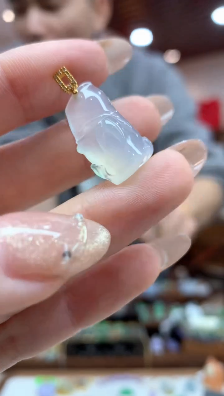 【闪购商品】翡翠吊坠(不含链)18K金镶嵌竹节