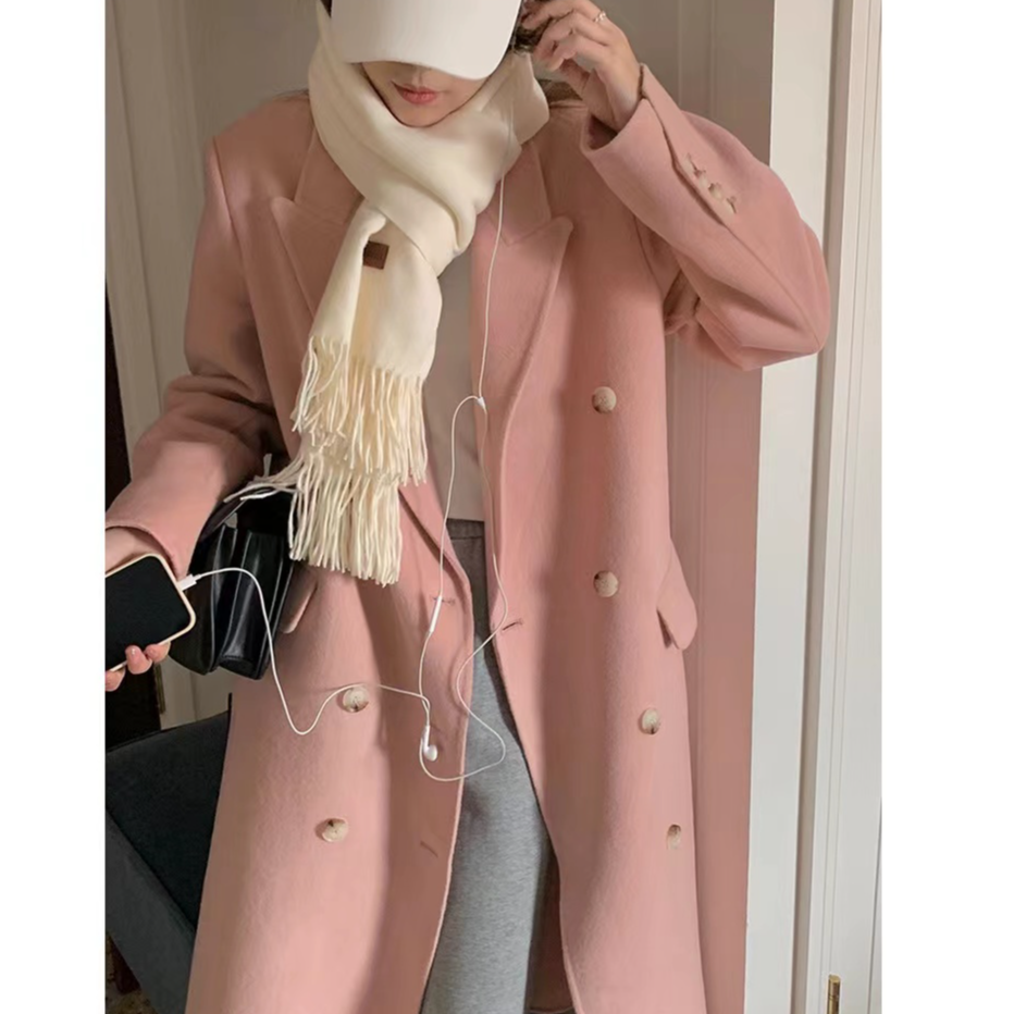 100-150双面羊毛大衣女2024冬季韩版宽松中长款气质洋气外套