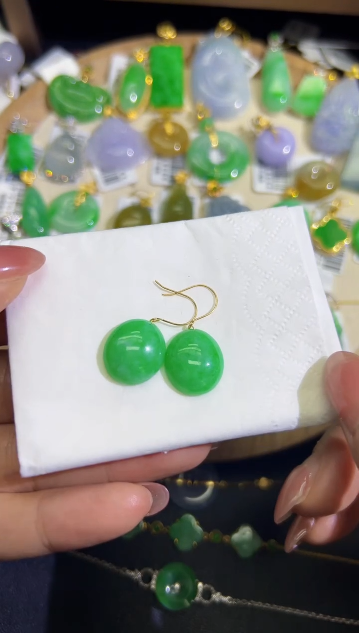 【闪购商品】翡翠耳饰18K金镶嵌Q缅料A货翡翠/支持复检/一件