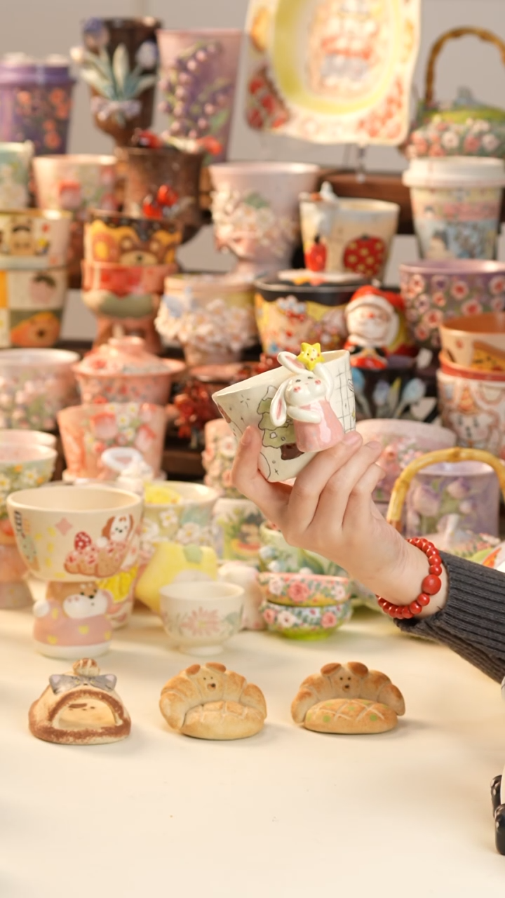 摆件陶景德镇釉下彩手绘设计师款陶瓷