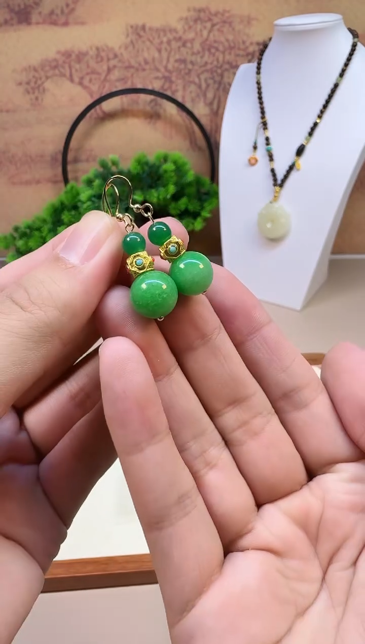 14K金镶嵌翡翠耳饰E143 