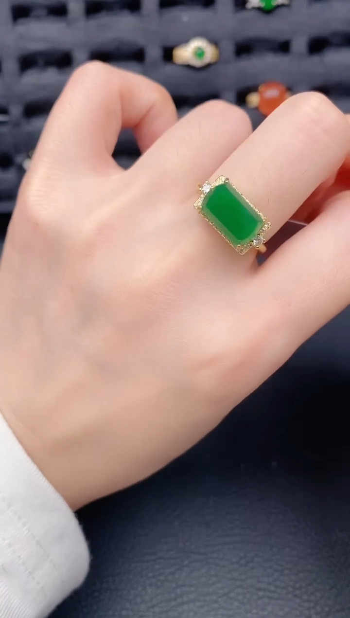 银S925镶嵌戒指翡翠天然a货翡翠217