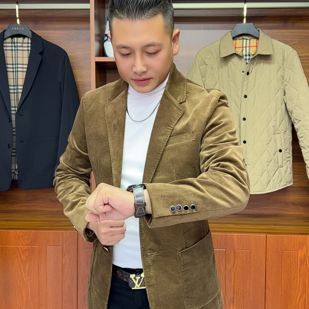 纯色弹力男装男式通用修身秋冬西服上装灯芯绒休闲百搭