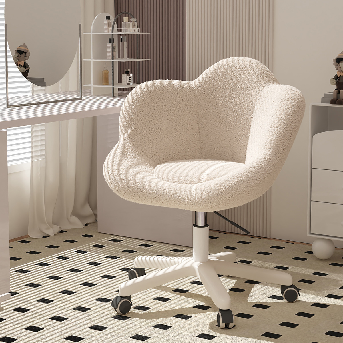 梳妆凳卧室家用化妆椅旋转梳妆台专用凳子女生主卧奶油风花瓣椅子