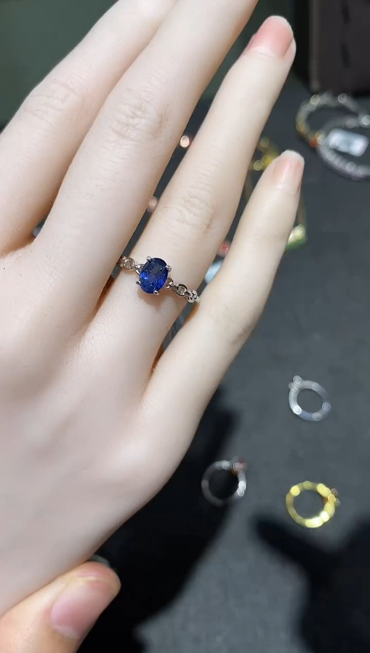 戒指蓝宝石银S925镶嵌戒指