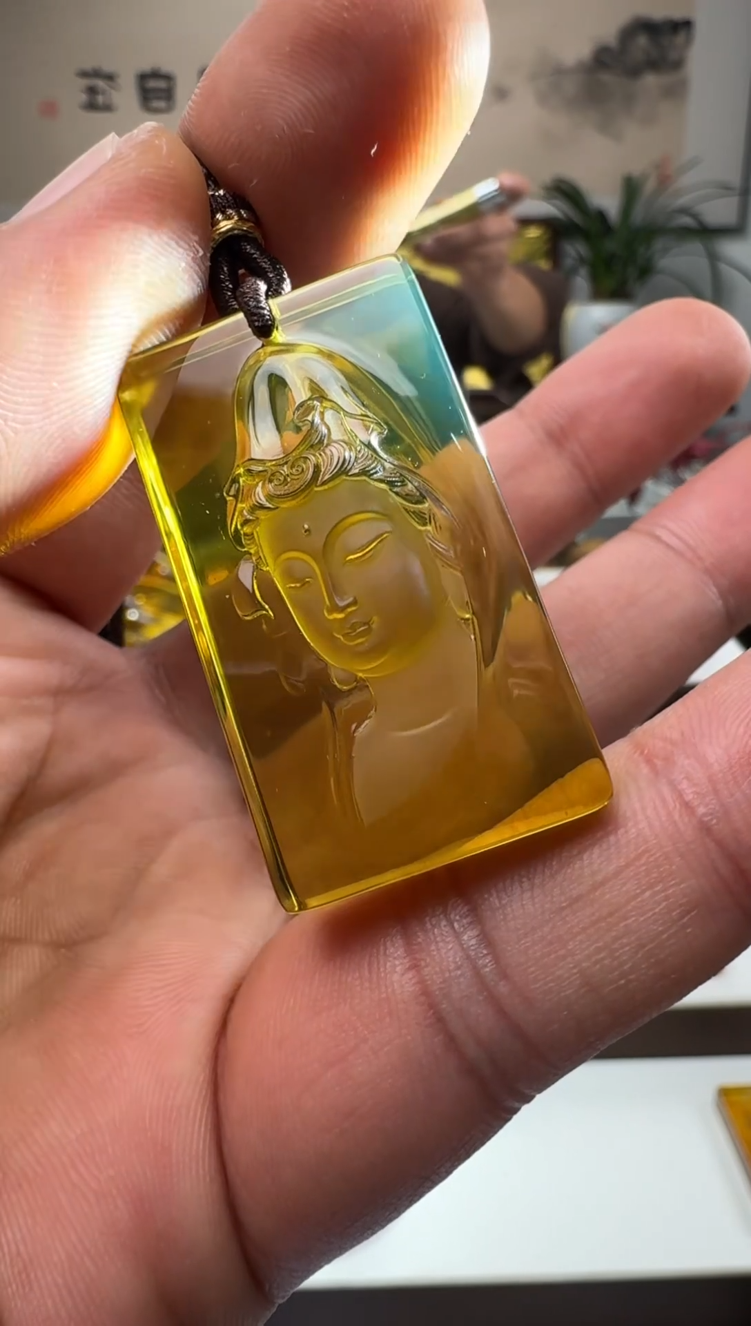 【闪购商品】琥珀颈饰未镶嵌缅甸琥珀观音方牌吊坠