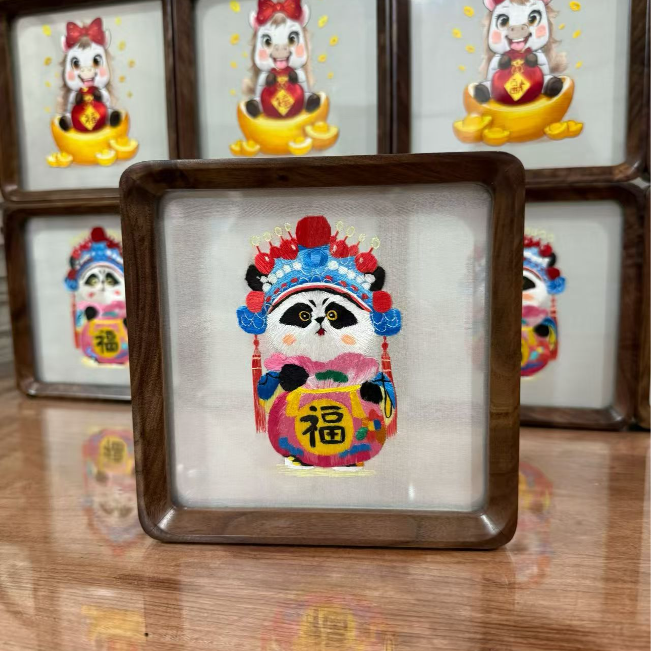 15cm胡桃木双面绣成品摆台 精品手工苏绣