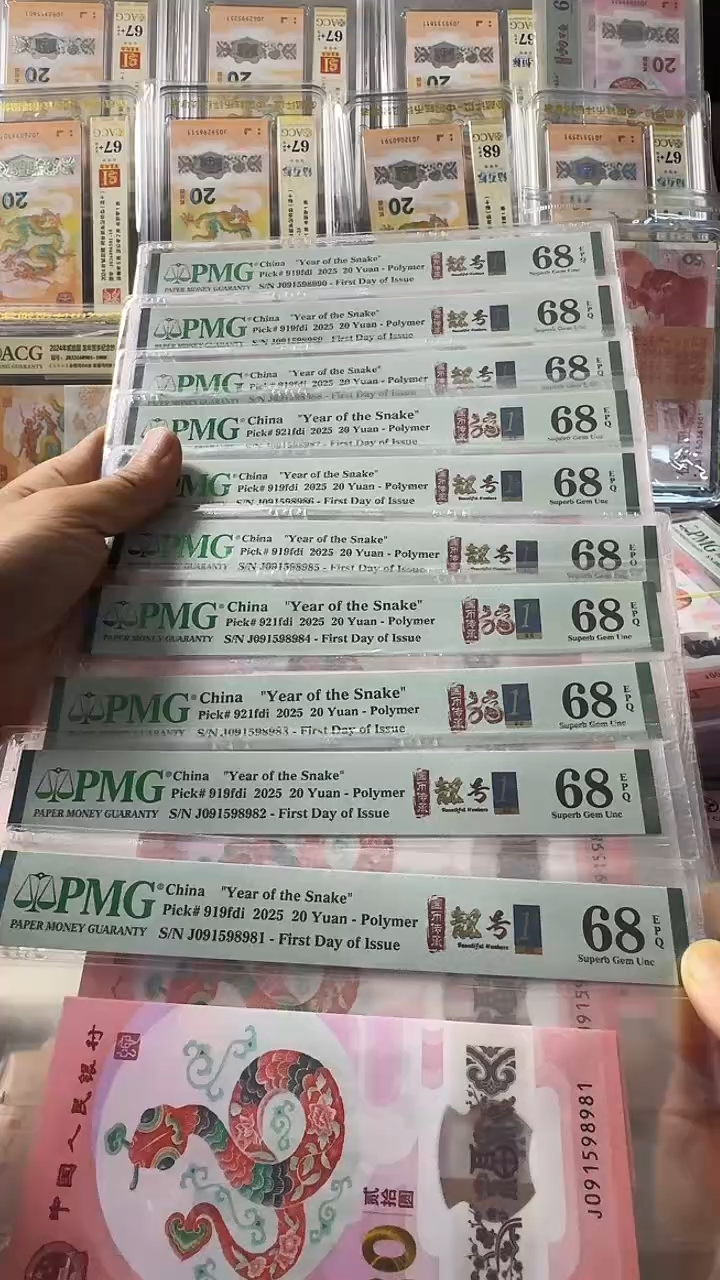 塑料蛇钞 标十 金兰首日标 金马 68分 J091598981--90