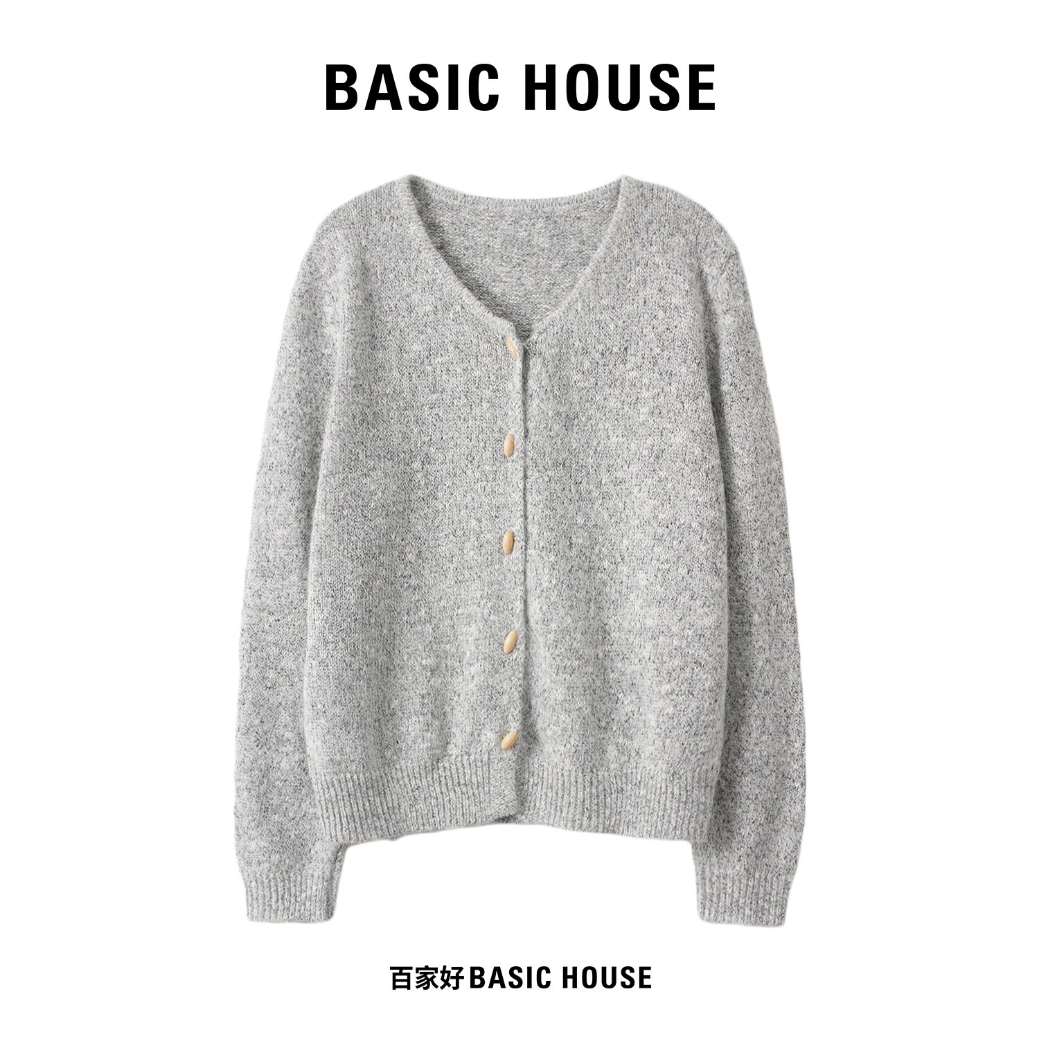 Basic House/百家好2025年秋彩纱圆领套头百搭毛针织衫P792 MM
