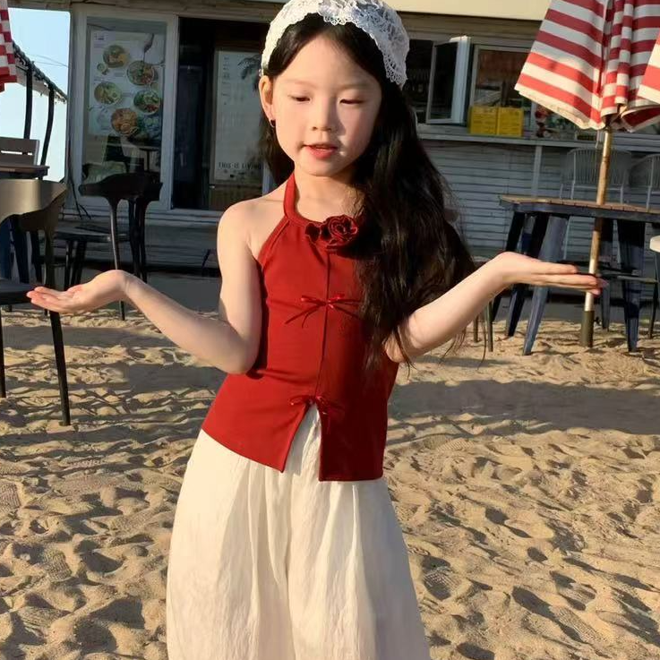 Alice *113* 吱尔zeier 女童红色蝴蝶结花朵挂脖吊带