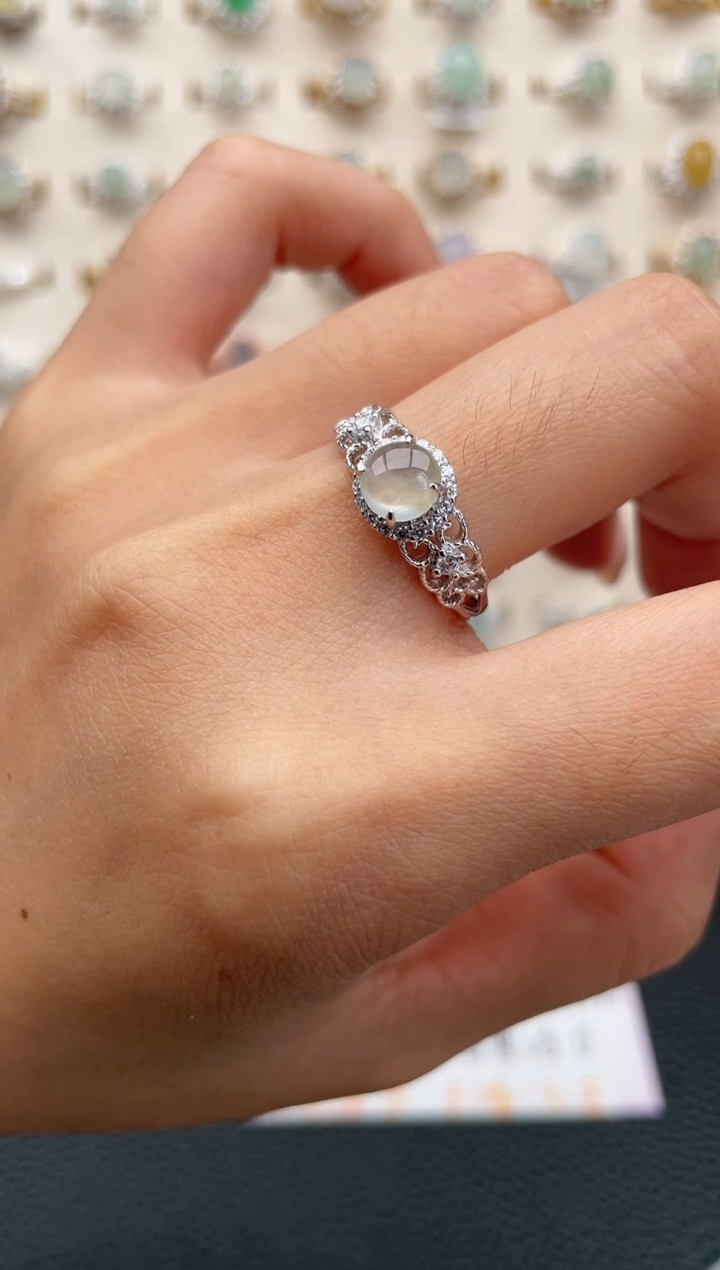 翡翠戒指银S925镶嵌1111