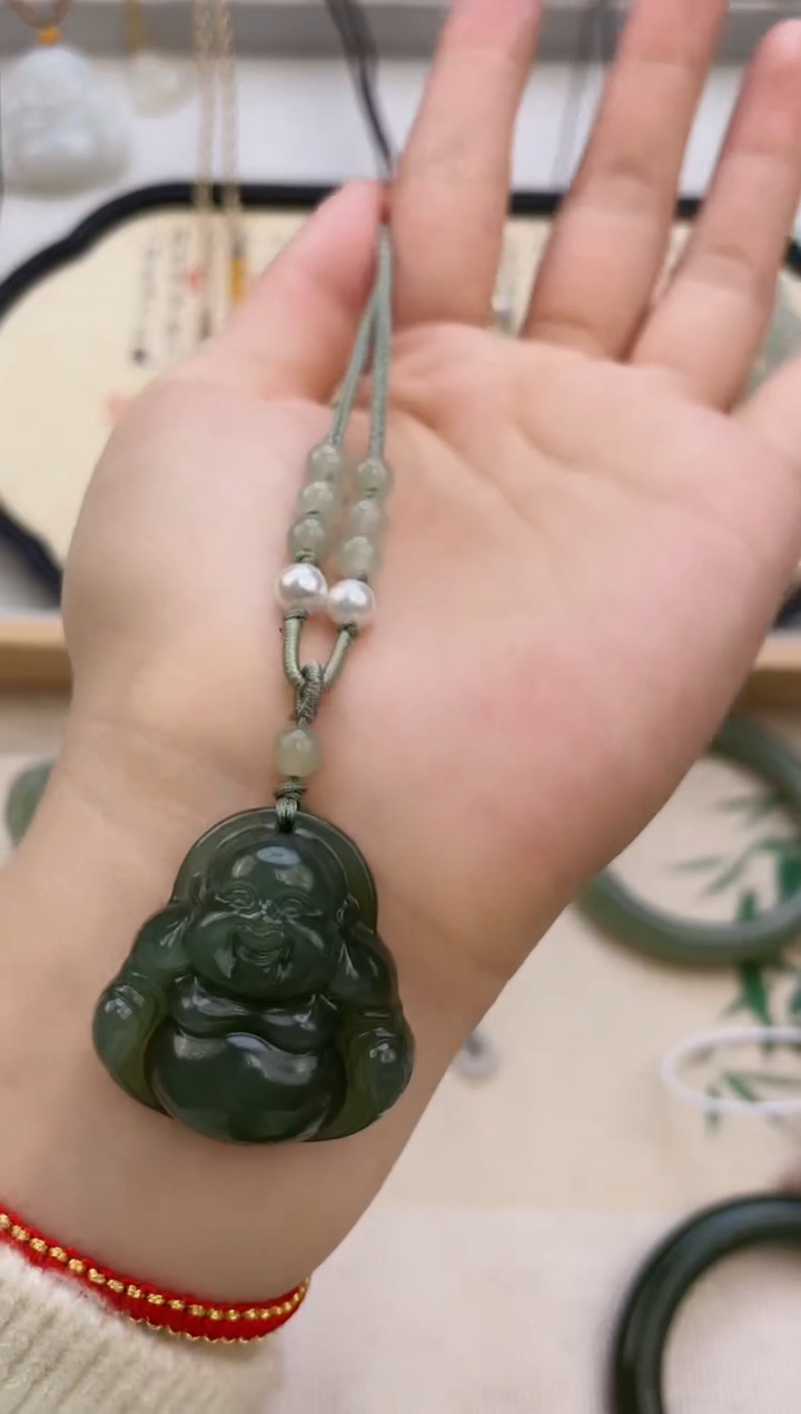 【闪购商品】和田玉项链未镶嵌30mm湖水绿佛公