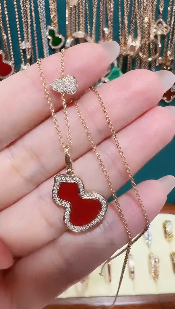 【闪购商品】钻石套链18K金镶嵌红色葫芦套链