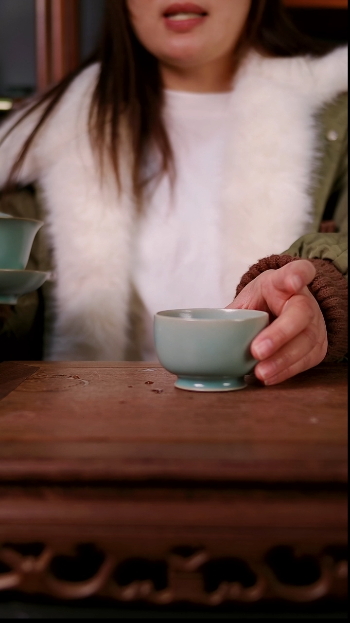 杯子陶青霁汝窑仿古釉   罗汉杯微瑕