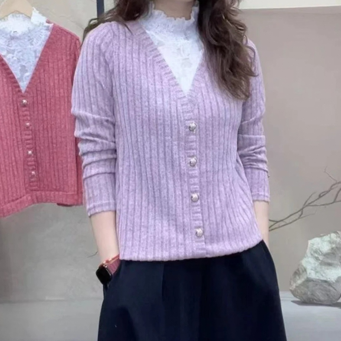 春秋新款欧货爆款T恤【蕾丝拼接】高领时尚休闲洋气百搭长袖女