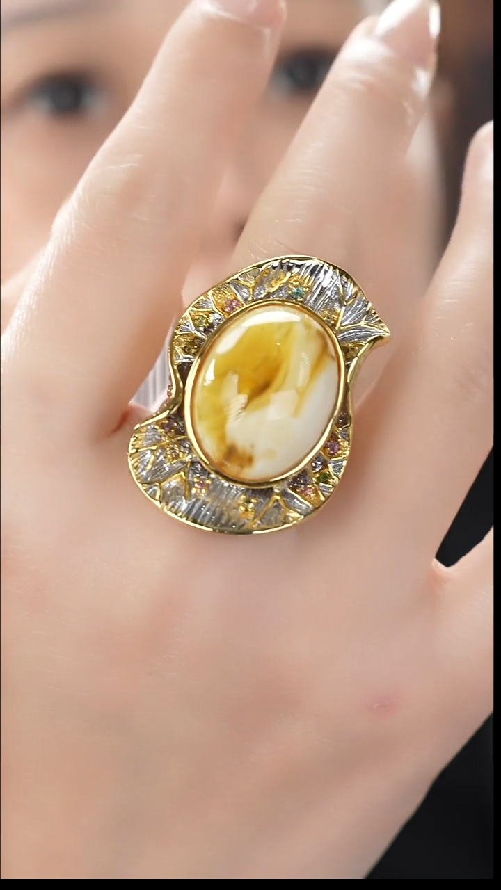 琥珀吊坠(不含链)未镶嵌精品妖白戒指