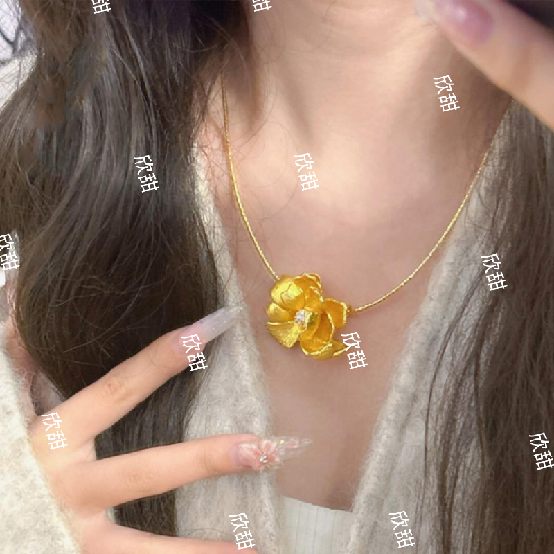 铜合金项链 芍药大花项链新中式繁花似锦牡丹花花朵项链颈链1072