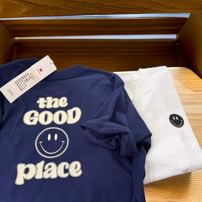 【ab笑脸】春夏新款笑脸印花蓝色短袖宽松百搭T恤女装