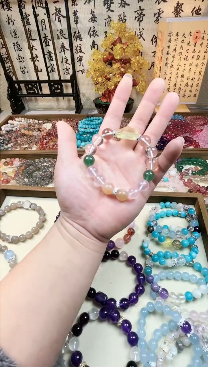 【闪购商品】硅化玉手链合金黄水晶设计款，尺寸12mm