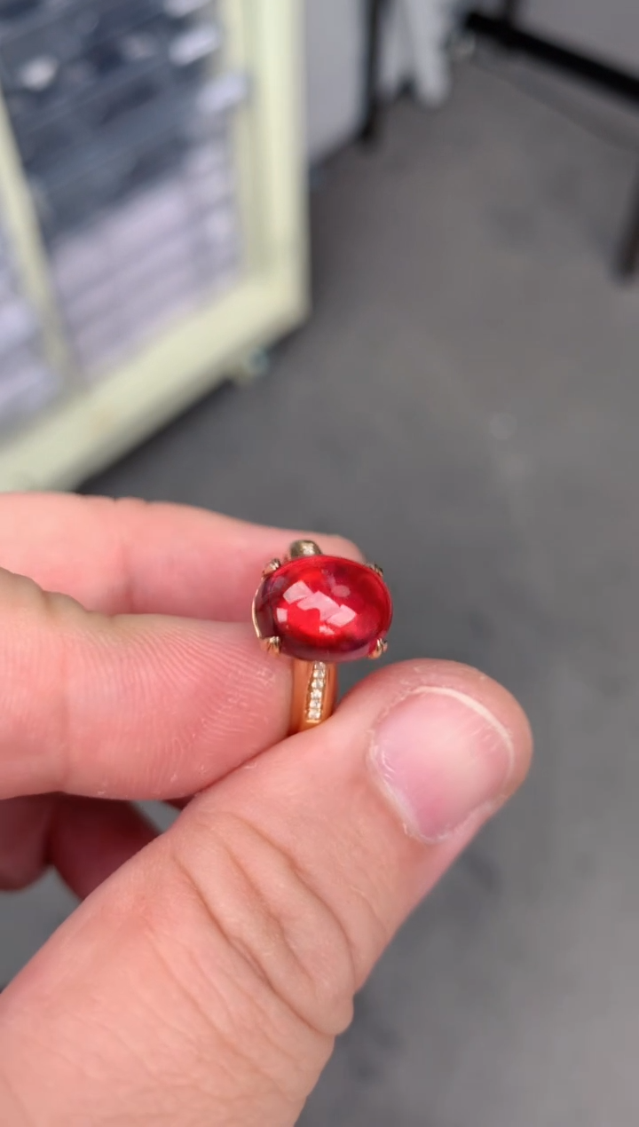 【闪购商品】碧玺戒指18K金镶嵌4ct 卢比来戒指