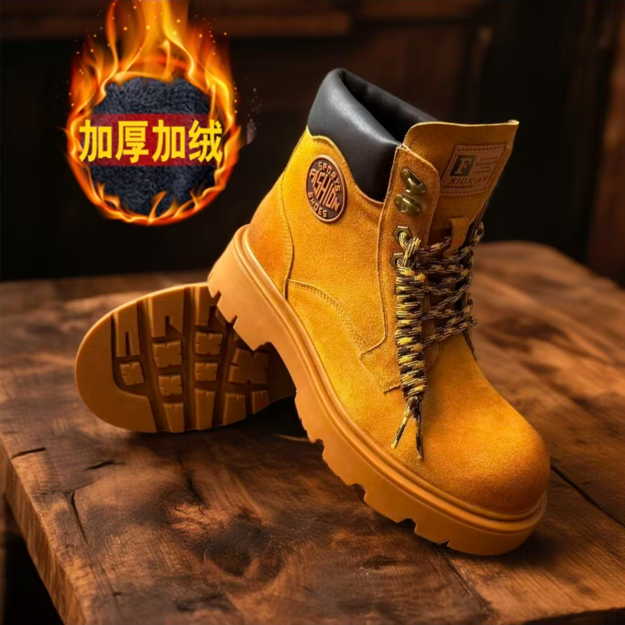 头层牛皮工装厚底大黄靴马丁靴经典爆款时尚休闲户外高帮靴男士